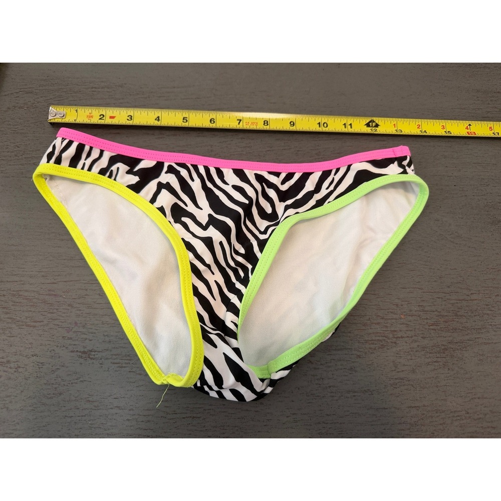 No Boundaries Zebra Print Bikini Bottoms Neon Pink Yellow Trim Small 3-5